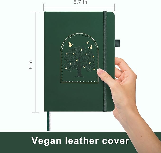 &And Per Se Dotted Journal Notebook, A5 Hardcover Aesthetic Dotted Notebook – 160 Pages 100gsm Thick Dot Grid Paper, 3 Sticker Sheets – Gift-Ready Journaling Kit for Women (Dark Green)