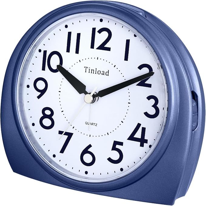 Tinload 5.5" Large Analog Alarm Clock Silent Non Ticking, Gentle Wake, Beep Sounds, Increasing Volume, Battery Operated Snooze and Manual Light, Blue