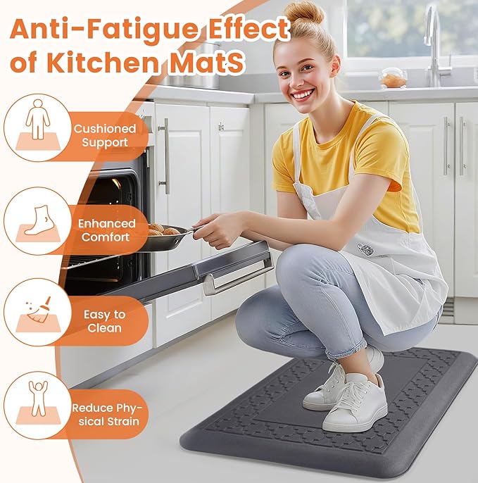 4/5 Inch Thicker Kitchen Mats for Floor Non-Slip Anti Fatigue Comfort Mat Waterproof Kitchen Rug for Sink, Office,Home Stain Resistant Standing Desk Rugs-17.3"x 24", Grey