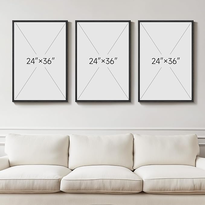 Large Framed Black and White Abstract Wall Art for Living Room, 3 Piece Modern Canvas Prints Paintings Artwork for Walls, Neutral Minimalist Pictures Wall Decor for Bedroom Dining Room Office 24x36 In