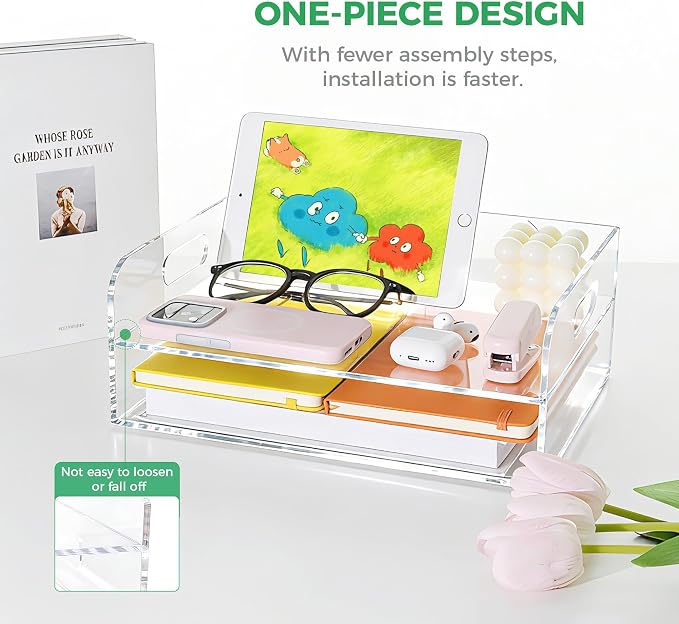 2-Tier Clear Acrylic Paper Trays, Desk File Organizer, A4 Paper Holder, Low-Profile Desk File Sorter for Office/Home, Clear Stackable Letter Tray for Bills, Crafts, Notebooks - Horizontal