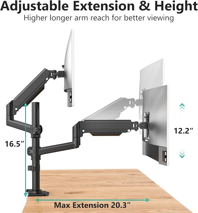 WALI Dual Monitor Mount, 13-33 Inch Adjustable Dual Monitor Arm for Desk Holds Max 19.8 lbs Screens, Swivel Vesa Bracket with C Clamp, Grommet Mounting, Monitor Arms for 2 Monitors (GSDM002)