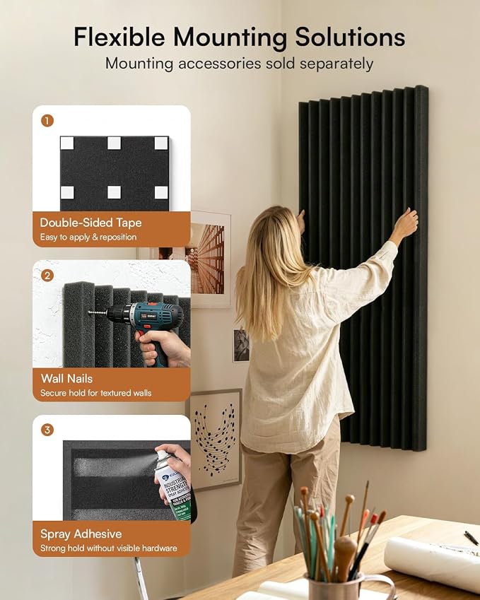 SODOCT 4 Pack Large Wedge Acoustic Foam Panels, 48 x 24 x 2 Inches High Density Sound Proof Foam for Walls, Professional Sound Absorbing Studio Panels for Home Theater, Recording (Black)