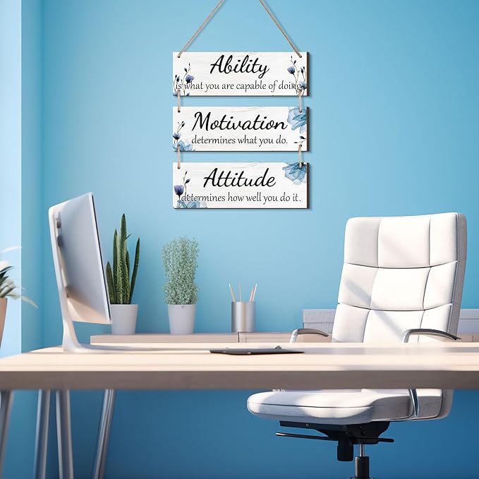 Jetec Office Wall Decor Sign Inspirational Motivational Plaques with Sayings Rustic Wooden Hangings Ability Sign for Coworker Holiday Gift Office Home Artwork Decoration(Blue)