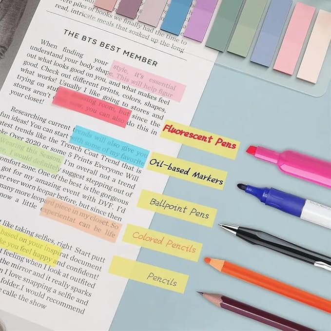 38 PCS Annotation Set with Aesthetic Highlighters, Gel Pens, Sticky Notes & Tabs, Dual Tip, Fast Dry Ink Pens for Book Marking and Office Use