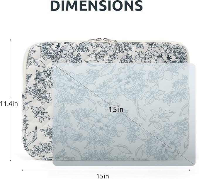 Puffy Laptop Sleeve 13-15.6 Inch Cute Quilted Laptop Protective Case Padded Floral Computer Sleeve for MacBook (B-Dark Blue, 15 Inch)
