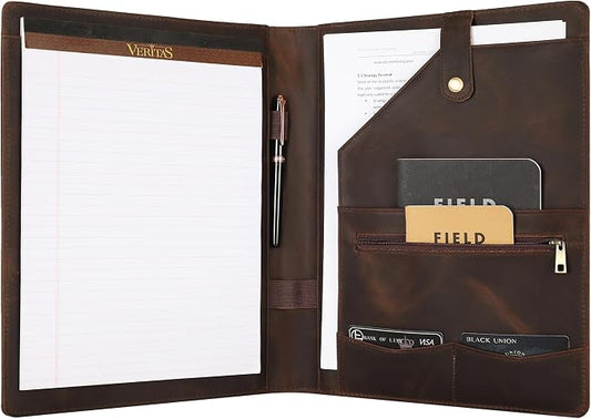 Personalized Leather Padfolio for Lefty, Business Portfolio Binder with Notepad Holder, Legal Pad Portfolio Folder for Men/Women - Khaki