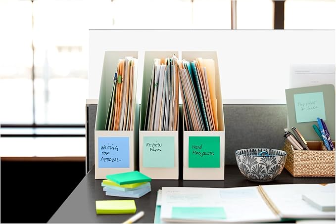 Post-it 100% Recycled Paper Super Sticky Notes, 3 in. x 3 in., 5 Pads, 70 Sheets per Pad, Oasis Collection, New Year Organization or Second Semester School Supplies