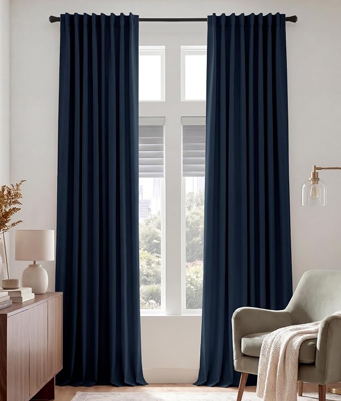 PONY DANCE Extra Long Blackout Curtains 120 inches Long for Bedroom, 10 FT Rod Pocket Back Tab Room Darkening Floor to Ceiling Drapes for Living Room Windows, W 52 x L 120 inch, Navy Blue, 2 Panels