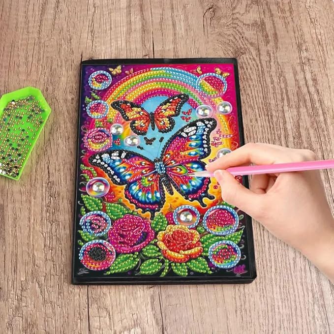 FRANDEK A5 50-Page DIY Butterfly Diamond Art Painting Notebook with Beautiful Patterns, Special Shaped Diamond Art Craft for Beginners Adults Gift