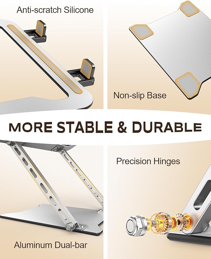 RIWUCT 2026 Ultra-Slim Portable Laptop Stand for Desk, Height Adjustable & Dual-Bar Support Laptop Riser Holder, Ventilated Computer Printer Stand, Compatible with MacBook/Dell/HP(10-15.6")