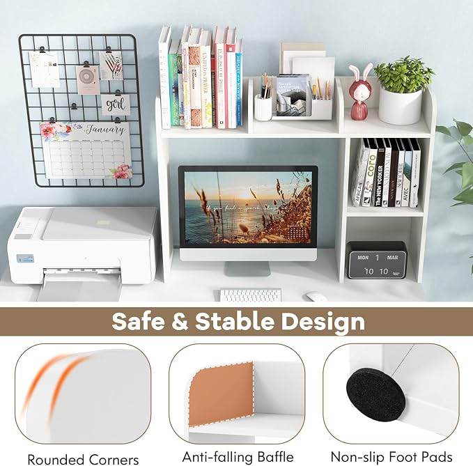 Tangkula Desktop Bookshelf, Countertop Storage Hutch with 5 Shelves for Computer Desk, Desk 3-Tier Display Rack, Multipurpose Wood Desktop Hutch Storage Organizer for Dorm Office Home