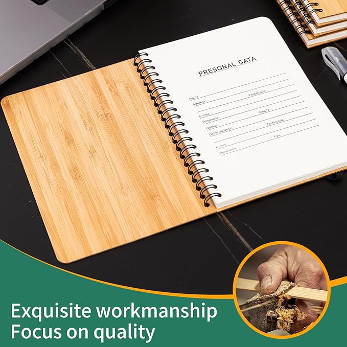4 Packs Lined Bamboo Notebook Journals, Wooden Notebooks 80 Pages, 5" * 7" Hardcover Notebook College Thick Paper Notebook, Journaling Notebook for Work Women Men School