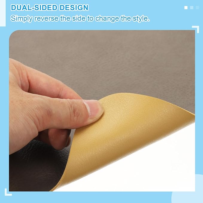 PATIKIL 35.4" x 17.7" Leather Desk Pad Protector, Large Dual-Sided Desk mat Waterproof PVC Leather Mouse Pad for Laptop Computer Writing Desk Table Home, Mud Gray/Earthy Yellow