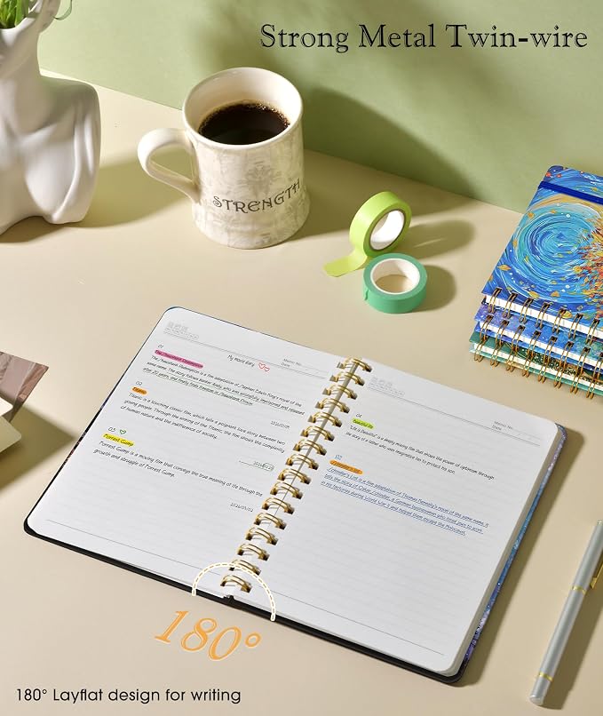 Lined Spiral Journal Notebook for Women, A5 Cute Hardcover Spiral Journals for Writing, 150 Pages Pretty College Ruled Notebooks for Work & Note Taking, 5.75" x 8.38", Forest Under a Starry Sky