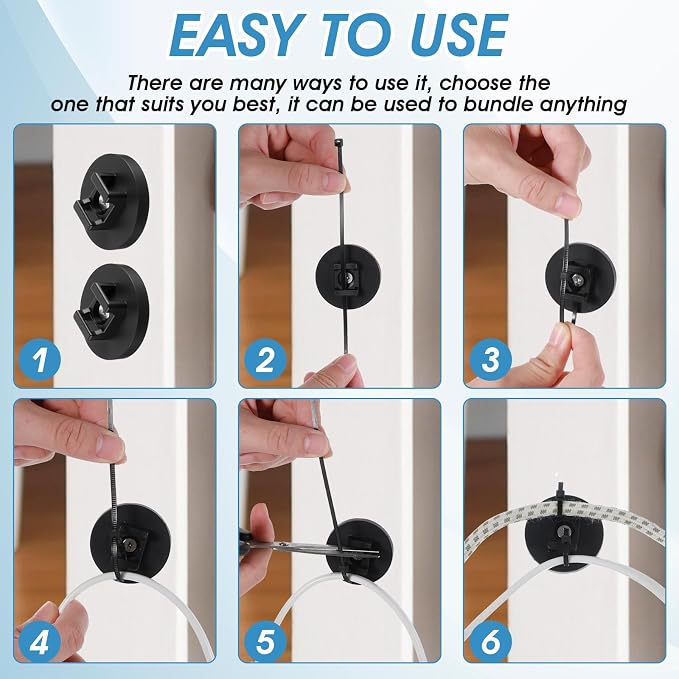 60 Pieces Magnetic Zip Tie Mount, Multipurpose Cable Holder, Magnets Magnetic Wire Management Bases with Heavy Duty Zip, Mount Nylon Cable Ties in Total (43 mm)