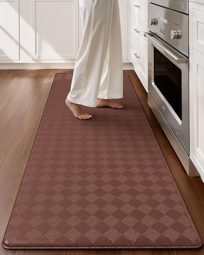Color&Geometry Checkered Kitchen Floor Mat 24x71 Anti Fatigue Wide, Brown | Waterproof & Oil Proof, Easy Clean PVC Large Kitchen Rug For Busy Family, 0.4in Thick Cushion For Long Standing, Non Slip