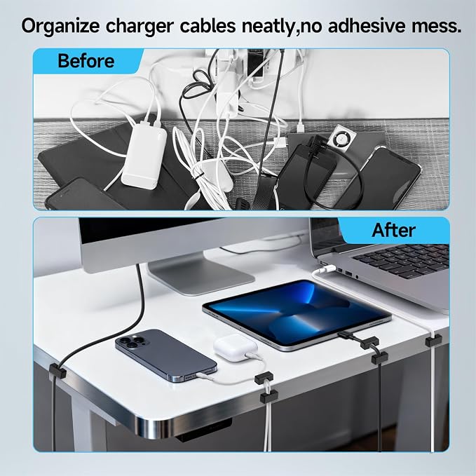 8 Pack Magnetic Cord Holder, Large Cable Clips - Strong Magnet Wire Management for Office, Under Desk, Nightstand, Car, Kitchen, Reusable Desk Cable Organizers