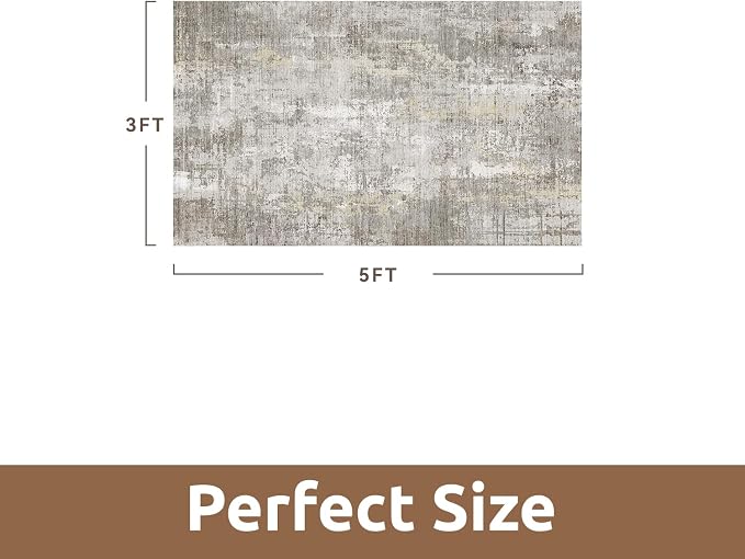 3 x 5 Rug Small Non Slip Area Rug Ultra Soft Machine Washable Low Pile Modern Abstract Area Rugs for Bedroom Living Room Entryway Kitchen Bedside, Beige