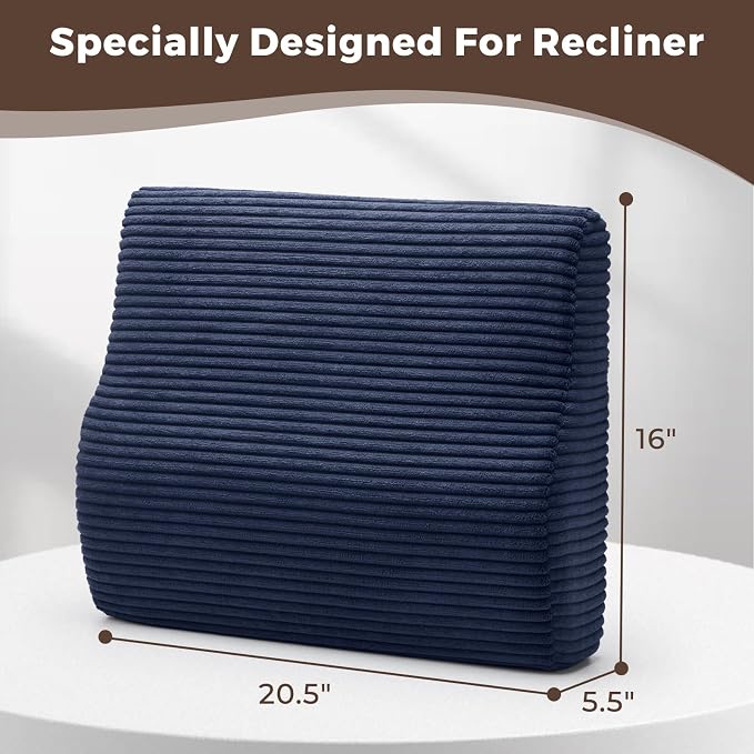 Lumbar Support Pillow for Recliner Chair/Accent Chair/Couch, Large Memory Foam Back Support Cushion for Elderly, Ergonomic Backrest Pillow for Back Rest, Pain Relief, Reading, Washable Cover, Navy