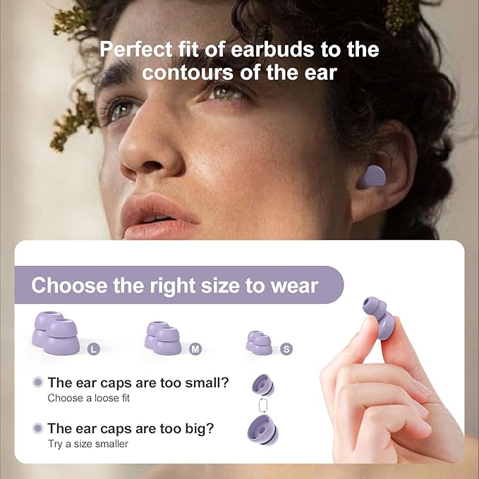 M1 Earplugs, 45dB Ear Plugs for Sleeping, High Fidelity Ear Plugs for Noise Reduction, Work, Travel, Sports, with 6 Silicone Earplug Tips, Reusable Noise Cancelling,Bright Purple