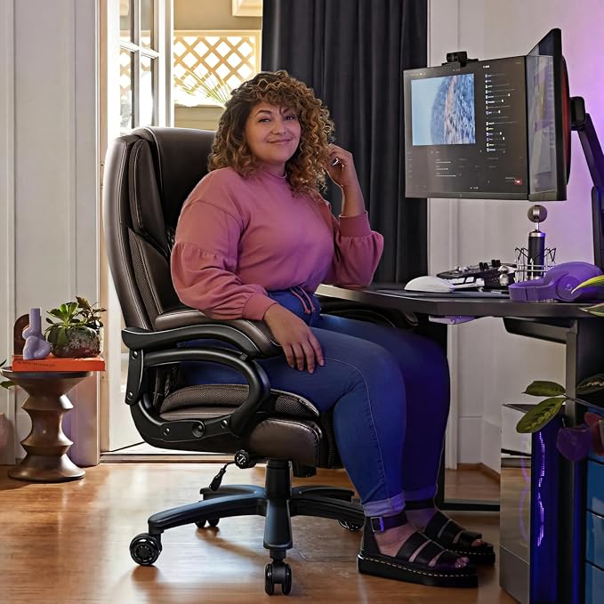VITESSE 500lbs Heavy Duty Office Chair for Low Back Pain Relief, Big and Tall Office Chair with Ergonomic Lumbar Support, High Back Executive Chair with Quiet Rubber Wheel