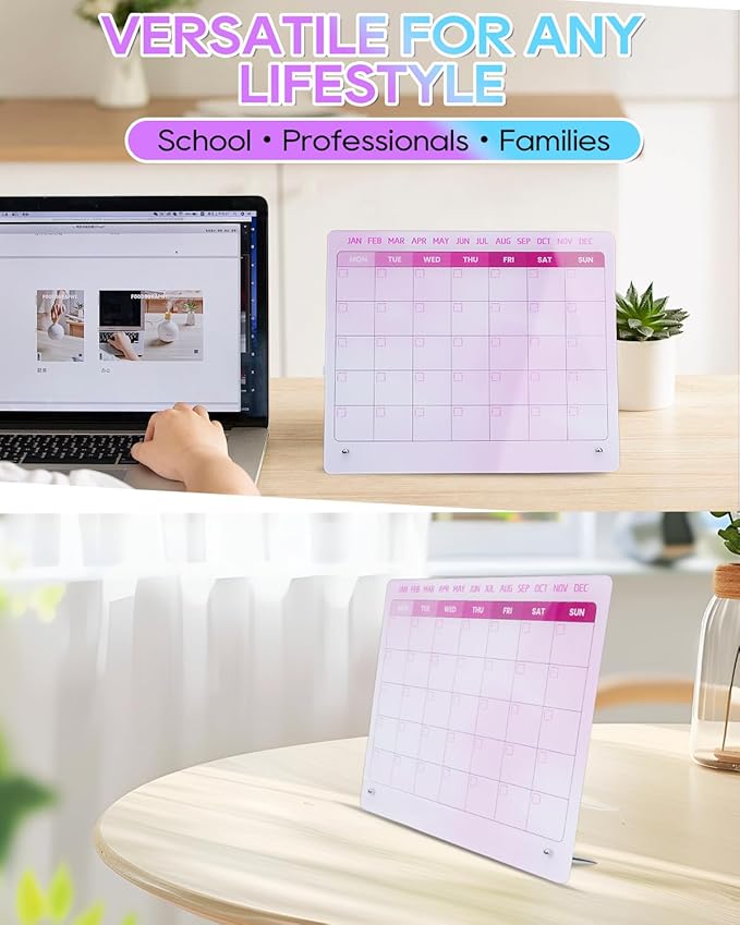 UCEC Pink Desk Calendar, 12"x10" Reusable Calendar to Do List with Stand and Pen Clip, Monthly Planning White Board for Desk, Pink Dry Erase Board for Home Office & School Organization