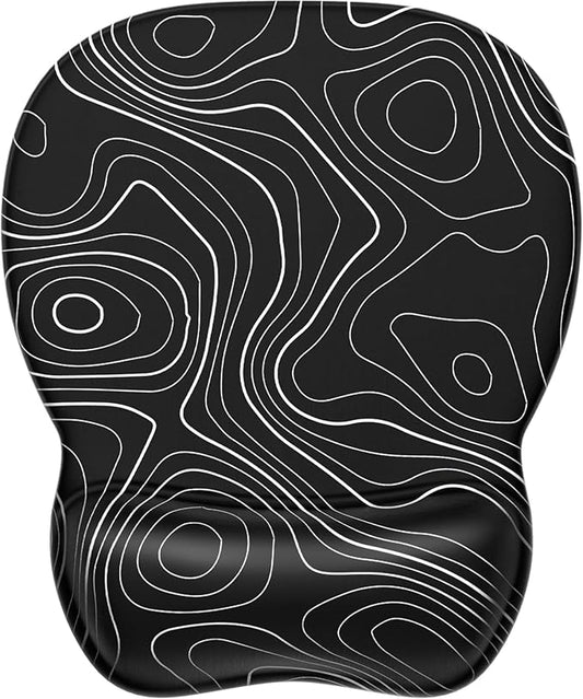 MROCO Ergonomic Mouse Pad with Gel Wrist Rest, Smooth Wrist Support Surface, Non-Slip PU Base for Pain Relief, Comfortable Mousepad for Computer, Laptop, Office & Home, 9.4 x 8.1 in, Black Topographic