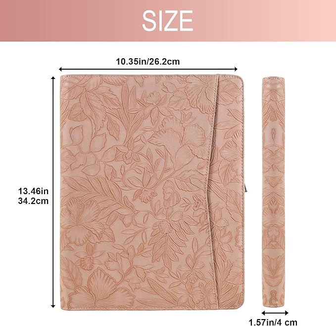 Generic Zippered Leather Padfolio Portfolio with Hidden Handle and Clipboard, Business Conference Organizer Notepad Folder, Portfolio Bag, Padfolio for Women/Men (Pink)