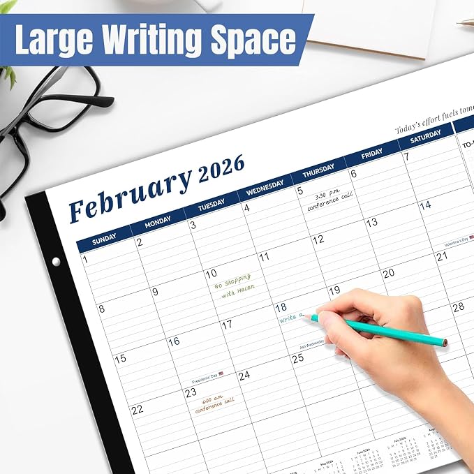 2026 Desk Calendar Large 22x17 Inches,Large Desk Calendar 2026-2027,18 Month,Suitable For Home,School Or Office,With Plastic Cover,Monthly Calendar(Blue)