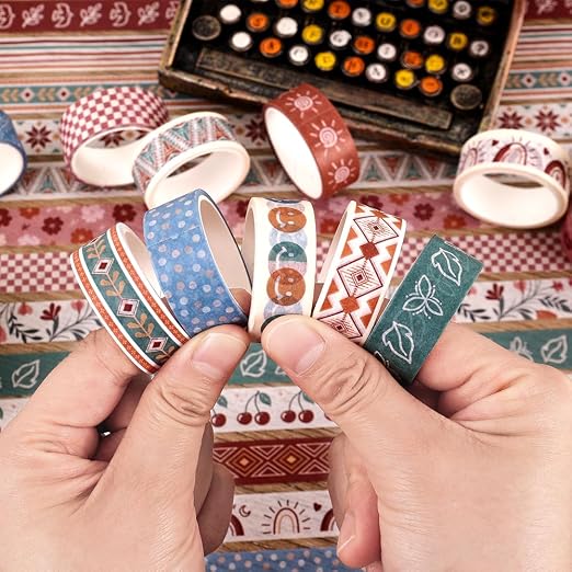 icceemee 20 Rolls Bohemia Theme Washi Tape Set,Writable Decorative Tapes for Scrapbooking, Junk Journal Supplies, Bullet Journaling, 0.6"x79" per Roll