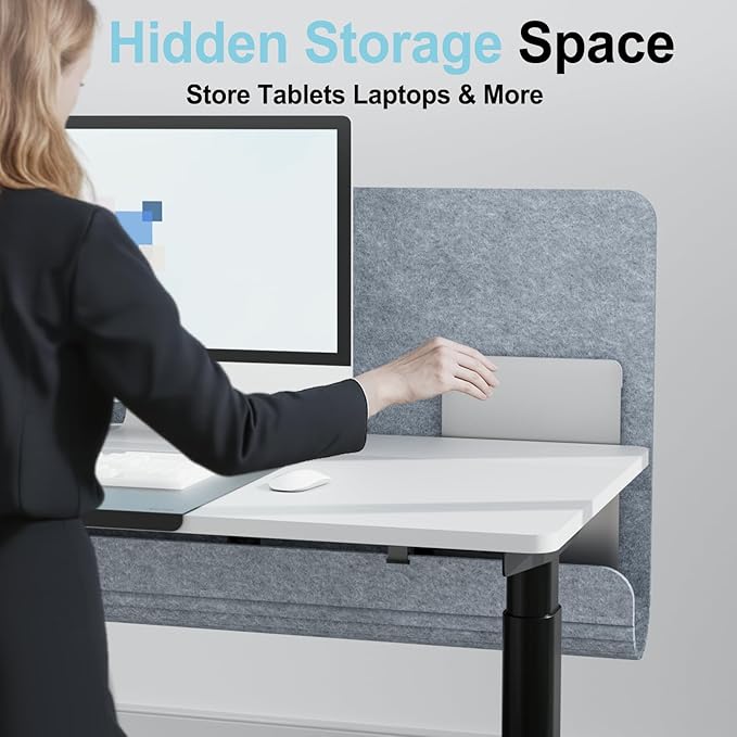 Desk Privacy Panel with Cable Management Tray, 47.2 x 22.5 inch Felt Desk Divider with Hidden Cord Organizer, Clamp or Screw Mount, Acoustic Partition for Office & Home