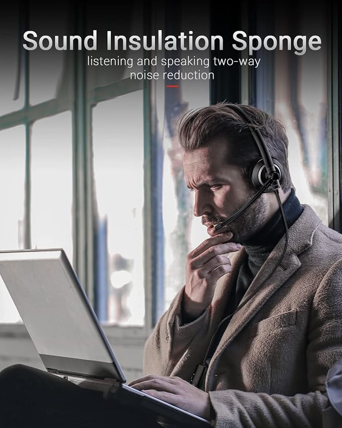 Wired Headset with Microphone for PC Laptop - 3.5mm Jack On Ear Headphones with Noise Cancelling Microphone for Boom Skype Webinars, in-line Control,Comfortable