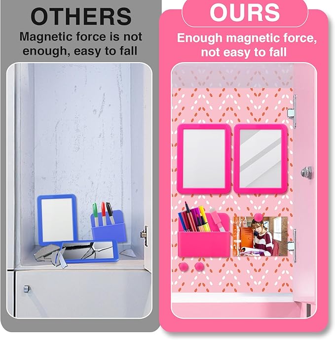 Locker Accessories Kit - 9 Pcs Pink Locker Organizer Stuff for Girls, Back to School Supplies Include Locker Rug Magnetic Whiteboard Mirror Dry Erase Marker Holder and More Decor Essentials