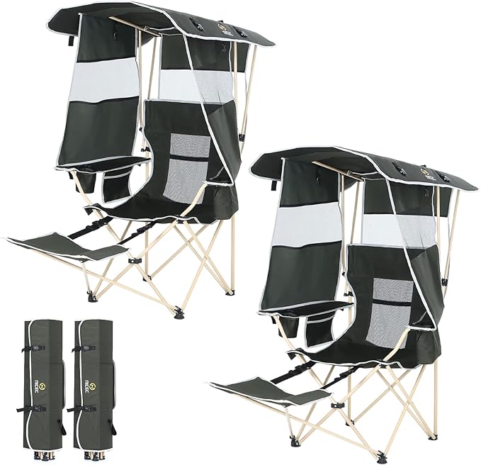 Nice C Chair with Canopy, Umbrella Chairs for Adults, Sports Chair with Shades, with Removable Footrest, Cooler Bag, Cup Holder for Camping, Fishing, Sports, Beach (2Pack Green)