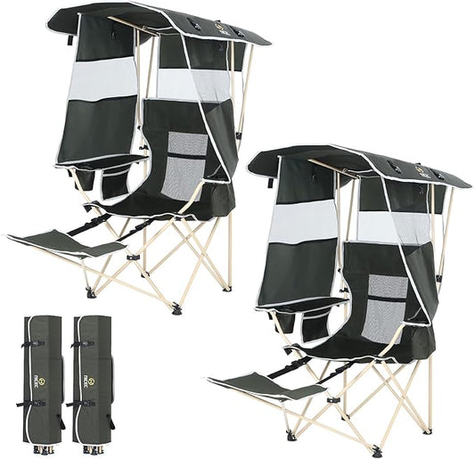 Nice C Chair with Canopy, Umbrella Chairs for Adults, Sports Chair with Shades, with Removable Footrest, Cooler Bag, Cup Holder for Camping, Fishing, Sports, Beach (2Pack Green)