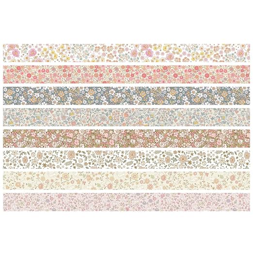 Vintage Washi Tape Set 8 Rolls Thin Retro Decorative Antique Patterns Masking Tapes for Arts, DIY Crafts, Journals, Planners, Scrapbook, Wrapping (Little Flowers)