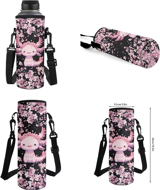 Ystardream Funny Axolotl Backpack and Lunch Box Set for Girls School Bag Lightweight Middle Primary School Bookbag Trendy Cherry Blossom Backpack with Lunch Box Pencil Case Water Bottle Sleeve,4 Pcs