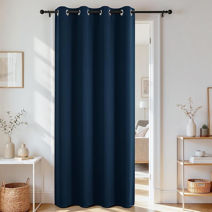 Joydeco Blackout Door Curtain for Doorway Privacy 84 Inches Long, Grommet Closet Curtain for Open Closet, Room Divider for Bedroom Living Room (Navy Blue, 52Wx84L, 1 Panel)