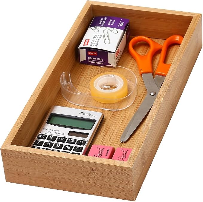 YBM HOME Bamboo Drawer Organizer Storage Box for Kitchen Drawer, Junk Drawer, Office, Bedroom, Children Room, Craft, Sewing, and Bathroom, 6x15x2 inch