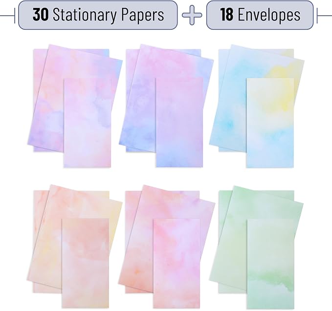 Mr. Pen- Stationery Writing Paper Set with Envelopes, 7.3" x 10" | 30 Letter Sheets & 18 Envelopes, Smooth Printable Letter Paper for Handwritten Notes, Personal Letters, Invitations