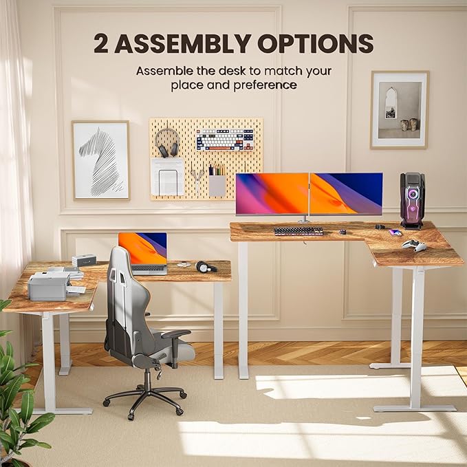 ErGear 63″ L Shaped Standing Desk Electric Adjustable Height, Light Vintage | Left & Right Interchangeable Installation, 4 Memory Presets, One-Touch Control, Stable Steel Frame, 220 lbs Capacity