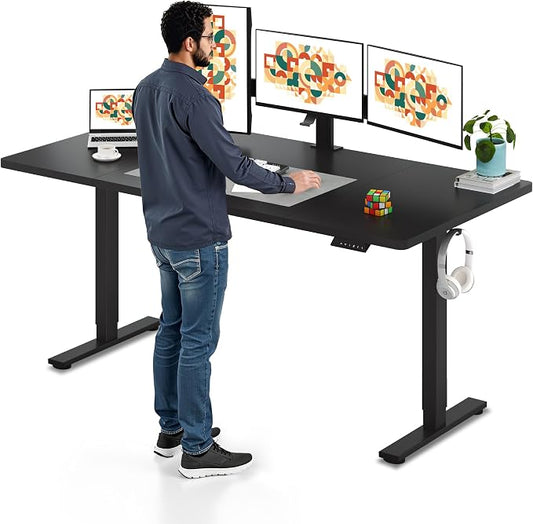 SANODESK Electric Standing Desk, 71 x 32'' Height Adjustable Sit Stand Desk with Large Splice Board Desktop Ergonomic Memory Presets Computer Workstations for Home Office, Black Frame/Black Top