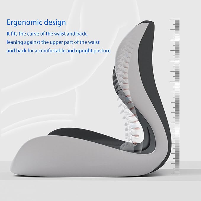 L-Shaped Seat Cushion for Long Sitting,Memory Foam Ergonomic Back Support Driving Seat Cushion for Back Pain,Non-Slip Design for Car, Truck, Home Chair & Office Seat (Black Gray)