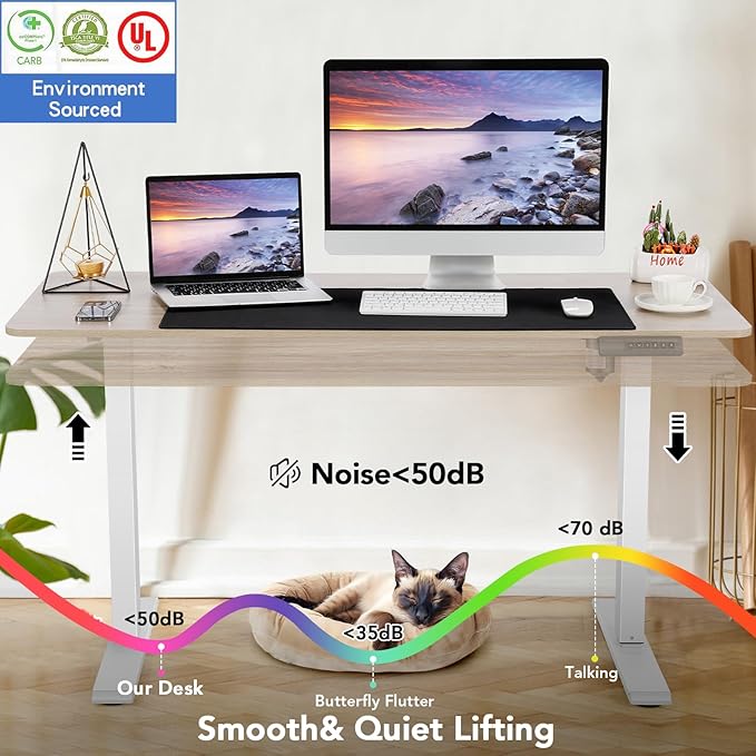 farexon Electric Standing Desk 55 x 24In with Charging Station, Adjustable Height Desk with Mouse Pad, 2 USB Ports & 3 Power Outlets, 4 Caster, 4 Preset Heights, 27''-46'' Lifting Range