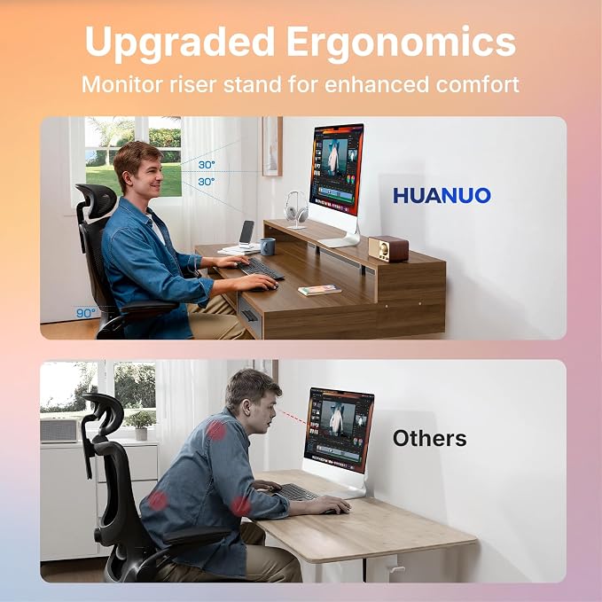 HUANUO 63″ x 26″ Electric Standing Desk with 2 Drawers &24.4″ Large Keyboard Tray, C-Clamp Mount Compatible, Adjustable Computer Desk for Office, Sit Stand Up Desk with 4 Height Presets, Deep Walnut