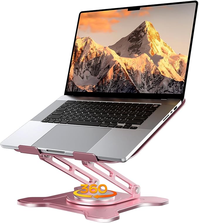 JCZT Adjustable Laptop Stand, 360° Rotating Base Ergonomic Computer Stand, Foldable Laptop Stand for Desk for Office Home Fits Compatible with MacBook Pro Air (10-16") - Pink