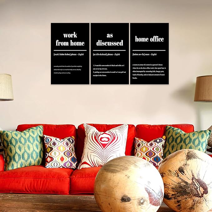 3 Piece Inspirational Canvas Wall Art, Quote "Work From Home - as Discussed - Home Office" Motivational Print Picture, Triptych Entrepreneur Poster Framed Artwork for Men Women Room Decor(48"Wx24" H)