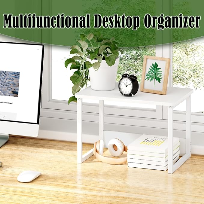 MARTY Printer Stand for Desk, Desktop Shelf Printer Riser for Home Office | Desktop Printer Stand, 17.1"x12.4", Printer Shelf, Small Printer Table for Fax Machine Copier Scanner, Desk Organizer, White