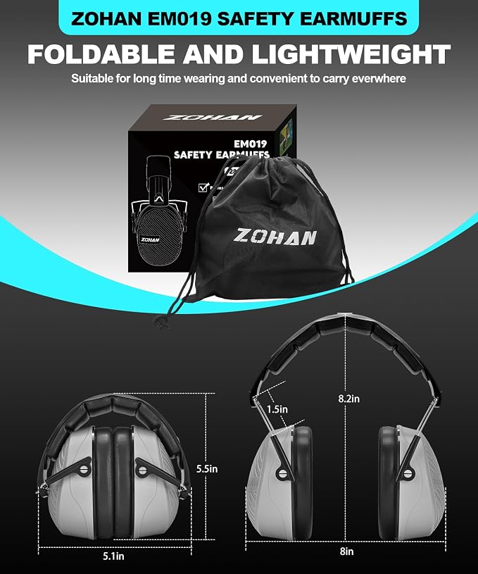 ZOHAN 019 Noise Cancelling Headphones for Adult - NRR 28dB Hearing Protection for Working, Shooting, Mowing, Autism
